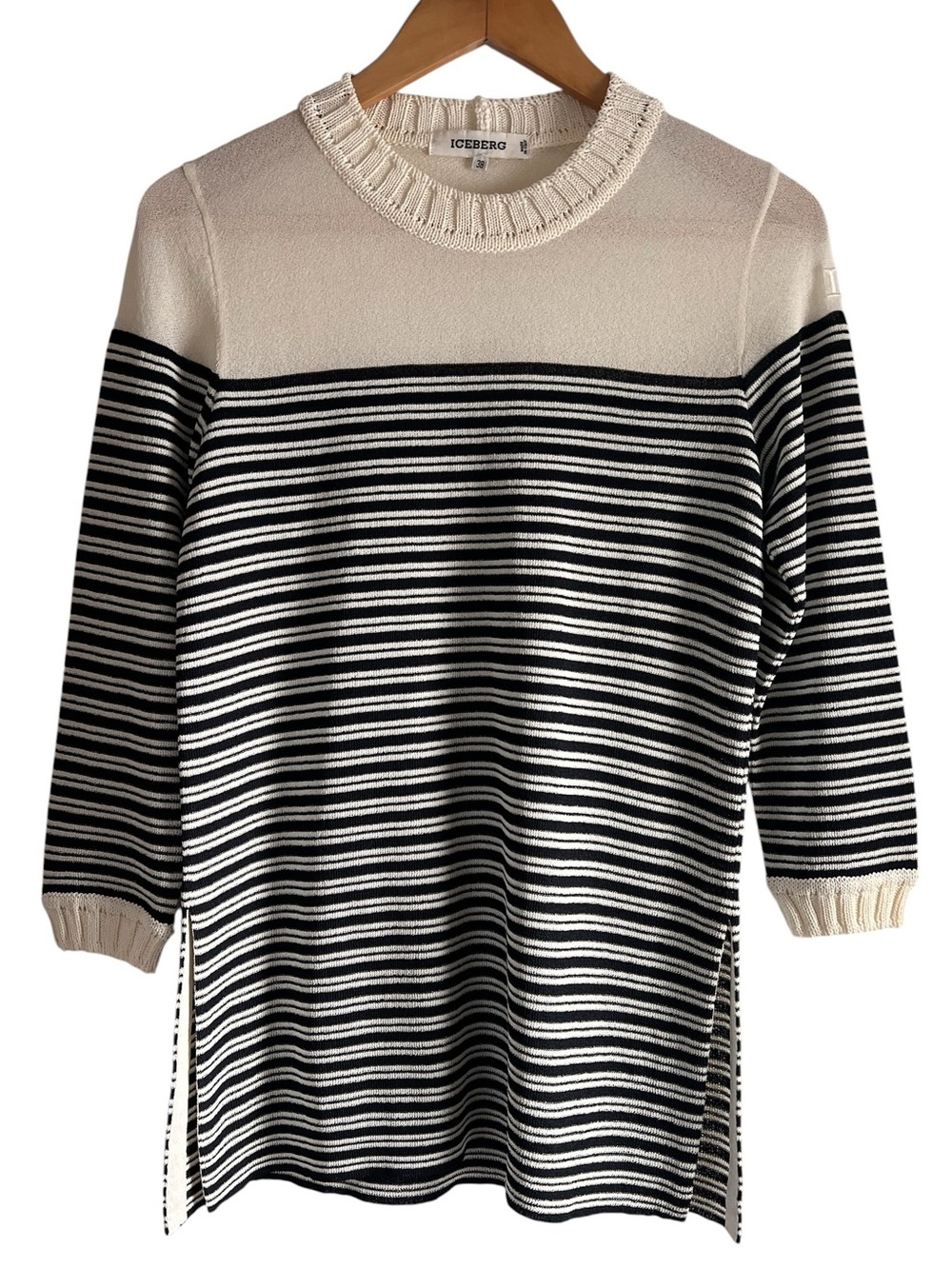 Iceberg striped 3/4 sleeve loose lightweight knit sweater excellent condition